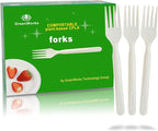 GreenWorks 200 Count Heavy-duty Compostable Forks, BPI Certified Large Disposable Cutlery Flatware Utensils Fork