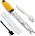 Koythin Zester, Lemon Zester & Cheese Grater with Brush, Heavy Duty Kitchen Tool for Zesting Citrus, Parmesan Cheese, Chocolate, Ginger, Fruits, Stainless Steel with Handle and Cover (Yellow)