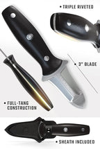 Dalstrong Clam Shucking Knife- 3” Boston Style Shellfish & Oyster Shucker Clamp Knife - Gladiator Series Elite - Forged HC German Steel - Crab Eating Utensils- G10 Handle - W/Sheath - NSF Certified