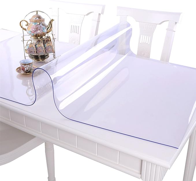 NECAUX Custom 34 x 60 Inch Clear Table Cover Protector, 1.5mm Thick Plastic Waterproof Heavy Duty Desk Pad Mat Non-Slip Tablecloth Protector for 5ft Coffee Table, Sofa Table, Media Stand, Countertop
