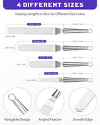 Offset Icing Spatula, Cake Angled Spatula Set with 4, 6, 8 & 10 Inch Blades, Stainless Steel Handle Suitable for Home, Kitchen or Bakery