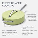 Nonstick Ceramic Sauté Pan with Lid (4.5 qt, 11") Deep Frying Pan for All Cooktops Non Toxic Skillet PTFE/PFAS Free, Dishwasher & Oven Safe up to 500°F w/Stay-Cool Handle, Olive Green