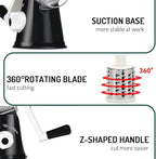 Rotary Cheese Grater with Handle Vegetable Shredder Round Kitchen Slicer Mandoline Grater for Vegetable, Nuts, Chocolate, Chesse, White, 3 Stainless Steel Blades