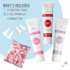 Sweets Indeed Frosting Kit plus Sprinkles Frosting Tubes nozzles 11.71 ounces Perfect for baking and cookie decoarting (Sweetheart)