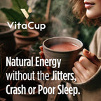 VitaCup Mushroom Coffee Alternative Instant Drink Mix | Mushroom Coffee Substitute for Natural Energy & Focus | Lion’s Mane, Yerba Mate, & Chaga | Cacao, Cinnamon, & B Vitamins | 3 Bags, 90 Servings