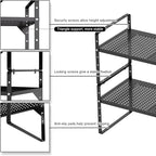 Expandable Kitchen Cabinet Shelf Organizers, Stackable Metal Pantry Storage Shelves Rack, Adjustable Counter Spice Shelf for Cabinets, Countertop, Cupboard, 2 Pack, Black