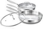 DELARLO Tri-ply Stainless Steel Frying Pan Set with Lid 8"10" Induction large Skillets Chef's Pan,Pots and Pans Set Kitchen Cookware Set Suitable for All Stove