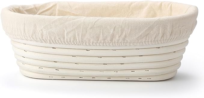 Saint Germain Bakery Premium Round Bread Banneton Basket with Liner - Perfect Brotform Proofing Basket for Making Beautiful Bread (10 inch Oval)