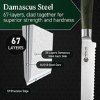 HexClad Bread Knife, 8-Inch Japanese Damascus Stainless Steel Blade, Pakkawood Handle