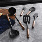 Set of 2pc Silicone Cooking Utensils: Wooden Handle Slotted Spatula + Cooking Skimmer, Heat Resistant Cooking Utensil, BPA Free, Safe Material for All Cooking Surfaces, Non-Slip Grip