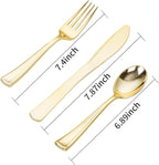 SUT 600PCS Gold Plastic Silverware, Plastic Silverware heavy duty, Disposable Cutlery, 200 Forks,200 Spoons, 200 Knives for Party