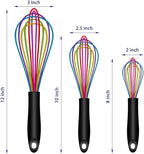 Dishwasher Safe Colorful Silicone Whisk, Sealed Waterproof Design Set of 3, Professional Kitchen Whisks for Cooking Non-Scratch, Silicone & Stainless Steel Whisk, Heat Resistant Balloon Egg Beater