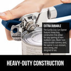 GORILLA GRIP Heavy Duty Stainless Steel Smooth Edge Manual Can Opener and Bottle Openers, Soft Comfortable Handle, Oversized Handheld Turn Knob, US Designed Multifunctional Kitchen Tool, Blue