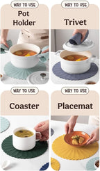Heat-Resistant Silicone Trivet Mats, Non-Slip Hot Plate Holder for Kitchen Countertops & Dining Table, Reusable Pot Holder Pad with Secure Grip, Dishwasher Safe (Purple, Diameter: 30cm/11.81")