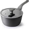 PRICUSIS Nonstick Saucepan with Lid, 2.7 Quart Non Toxic Pot with Pour Spouts, Full Coated, 100% Dishwasher Safe, Induction Compatible & Oven Safe, PTFE & PFOA Free, Black Sesame