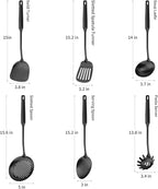 304 Stainless Steel Cooking Utensil,Kitchen Kitchen Utensil with Spatula, Solid Spoon, Ladle, Skimmer, Spaghetti Spoon, 6 Piece Set, Dishwasher Safe(Black)