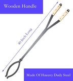 40" Fireplace Tongs Log Grabber Made Of Premium Heavy Duty Alloy Steel. Fire Tongs With Wood Handle Best For Fire Pit Fireplace Campfire Indoor & Outdoor. Upgraded Fire Pit Tools.