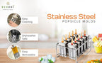 ecozoi Stainless Steel Popsicle Molds and Rack - 10 Square Ice Pop Makers + 50 Reusable Bamboo Sticks + 20 Silicone Seals + 1 Cleaning Brush + 1 Rack