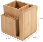 KitchenEdge Bamboo Magnetic Knife Block and Cooking Utensil Holder, Sleek Storage for Chefs Knives, Steak Knives, Spatulas, Scissors, Non-Slip Rubber Feet, Easy to Clean, Kitchen Countertop Organizer