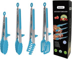 4 Pack Silicone Kitchen Cooking Tongs Set, Stainless Steel Nonstick Food Tong with BPA Free Silicone Tips for Serving Pasta Spaghetti Steak Pie Pizza Salad Vegetable Fruit Grilling BBQ Buffet 9" & 12"