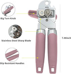 Can Opener Manual, Handheld Strong Heavy Duty Stainless Steel Can Opener, Comfortable Handle, Sharp Blade Smooth Edge, Can Openers with Multifunctional Bottle Opener, Pink