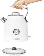 Haden Dorset 1.7 Liter Stainless Steel Electric Kettle, Hot Water Kettle with 360-Degree Base and Auto Shutoff, Ivory & Chrome