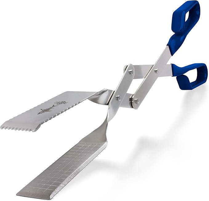 Shark BBQ Grill Tongs - 17 inch Blue. Professional kitchen and outdoor grilling utensil. Long reach Barbeque Grilling Tongs. Ideal for steak, fish, burger, and sausage