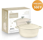 Trustmade 4.5 QT Cast Iron Dutch Oven, Enamel Coated Cookware Pot with Self Basting Lid for Home Baking, Braiser, Cooking, White