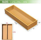 Bamboo Drawer Silverware Organizer, Utensil Organizer, Bamboo Storage Box Wood Silverware Tray for Drawer Set of 2