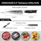 Utility Knife,5.5inch Damascus knife,67-Layer High Carbon Stainless Steel Kitchen Knife,Professiona Sharp Cutting Knives with Ergonomic Red G10 Handle,Gift Box for Home and Kitchen Birthday Gift
