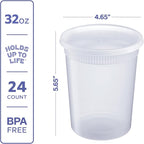 GUSTO [32 oz. - 24 Count Plastic Deli Containers with Lids - Disposable Food Storage Containers With Airtight Lids, Ideal for Soups, Stews, and Meal Prep