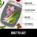 GORILLA GRIP BPA-Free Reversible Kitchen Cutting Board Set of 3, US Designed, Nonporous, Juice Grooves Catch Liquid, Slip Resistant Border, Dishwasher Safe, Durable Food Chopping Boards, Almond Gray