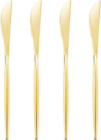 I00000 90 Pcs Gold Plastic Knives,Plastic Silverware, Gold Disposable Utensils, Heavy Duty Disposable Knives Dinnerware Perfect for Parties, Wedding & Dinners