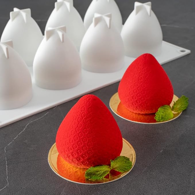 Restaurantware-Pastry Tek 8 Cavities Strawberry Silicone Mold, 1 Oven-Ready Strawberry Mold - Flexible, Freezable, White Silicone Fruit Silicone Mold, Easy Release, For Baking