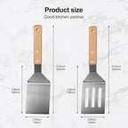 Stainless Steel Spatula Set, 2 Pcs Metal Spatulas for Kitchen Use, Professional Metal Spatula for Cast Iron Skillet with Wooden Handle, Ideal Choice for Making Desserts, Pancakes, Eggs, and BBQ