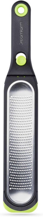 Dreamfarm Ozest Self-Cleaning POP-Button Zester for Fine, Fluffy Citrus Zest, Cheese, Nut, & Spices with Non-Slip Silicone Foot - 1mm Zester, Black/Green