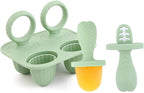 Silicone Baby Ice Pop Molds with Easy-Grip Handles, 4-Cavity Frozen Treat Tray for Toddlers, Mini Popsicle Maker for Teething Relief, Fruit Puree & Breastmilk Snacks (Olive Green)