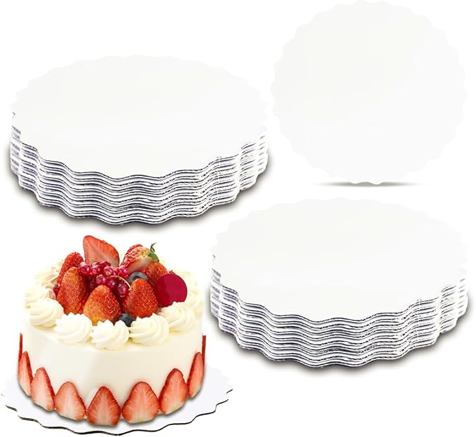 qiqee 12 Inch White Wave Cake Boards Round 15-Packs Circles Rounds Base Food-Grade Cardboard Wave Cake Plate（Thinner But Stronger）