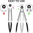 9 Inch Kitchen Tongs, Cooking Tongs with Silicone Tips and Stainless Steel Handle, Non Stick Heat Resistant Tongs for Cooking, Buffet, Salad Serving (9", Black)