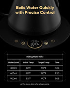 Cocinare FLOW B9 Gooseneck Electric Kettle, Precise Temperature Control for Pour-Over Coffee & Tea Brewing, Stainless Steel Interior, Rapid Heating for Boiling Water, 1500W/0.9L Matte Black