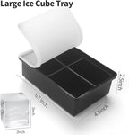 Large Ice Cube Trays for Whiskey: BECOKIT Big Silicone Ice Cube Trays - 3 * 2Inch Square Ice Cubed Tray for Bourbon Whisky and Cocktail - 2Pack Giant Silicon Ice Cube Tray (Black 2 Tray)