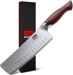 7 Inch Nakiri Knife, Japanese 10Cr15MoV High Carbon Stainless Steel Chopping Chef Knife, Professional Sharp Multipurpose Asian Kitchen Vegetable Cleaver Knife with Ergonomic Pakkawood Handle