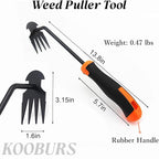 Hand Weeding Tool, Uprooting Weeder Tool Portable Garden Weed Remover with Handle, 4 Teeth Stainless Steel Weed Puller for Garden Backyard Farm Planting & Weeding (Rubber Handle)