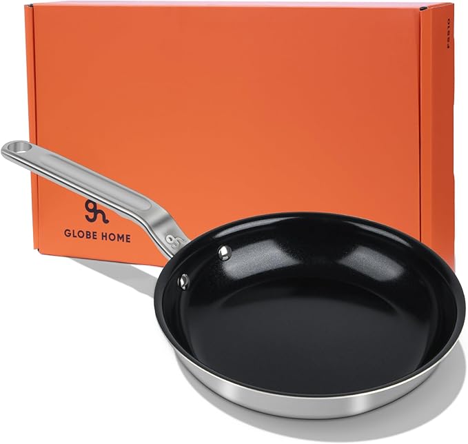 10 Inch Ceramic Non Stick Frying Pans - 5 Ply Stainless Clad Nonstick Skillet, Toxic, PTFE & PFOA FREE, Professional Cookware for Induction, All Stoves and Oven up to 650°F