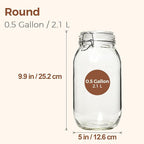 ComSaf Large Glass Jars with Lid 64 oz, Large Mason Jars Set of 3, Glass Canisters with Airtight Lids, Half Gallon Canning Jar with Seal Wire Clip Fastening for Kitchen, Pickle, Flour, Sugar, Cereal