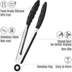 Hotec Mini Silicone Kitchen Tongs for Cooking - 7-Inch Small Serving Tongs with Silicone Tips, Set of 3 (Black,Grey,Light Blue)