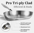 LOLYKITCH 8-10 Inch Tri-ply Stainless Steel Fry Pans and 6 QT Sauté Pan with Lid,Induction Cookware Set,Dishwasher and Oven Safe,Detachable Handle
