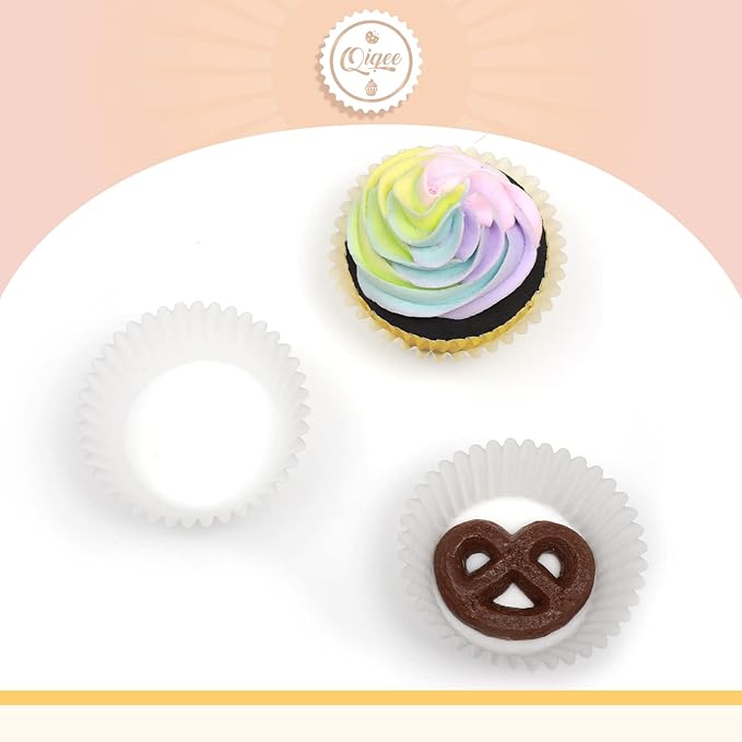 qiqee 300 Count Jumbo Cupcake Liners White Muffin Liners Food Grade Baking Cups Paper No Smells（Large Size）