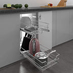 2 Tier Pull Out Cabinet Organizer 11" W X 22" D, Slide Out Drawers For Kitchen Cabinets, Pull Out Drawers For Cabinets Capacity Heavy Duty Caddy, Cabinet Pullout Shelves Chrome-Plated, Bathroom Pantry