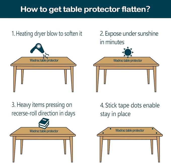Wadrac Rectanglar Clear Table Protector Plastic PVC Glass Tablecloth Protective Cover Pad Tabletop Wooden Furniture Screen Top Dinner Coffee Table Protector Glass Vinyl Cover Mat Wipeable 42x54